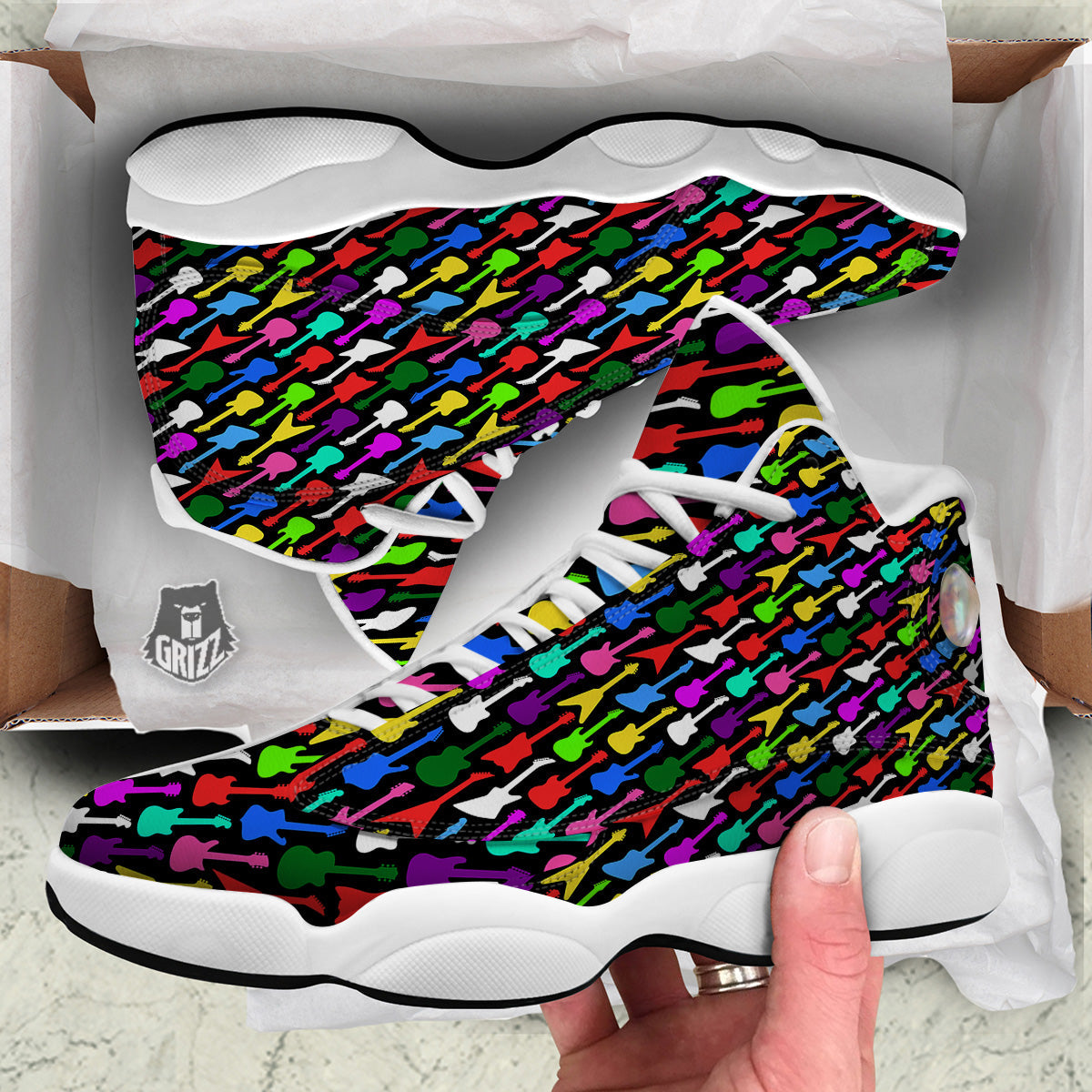 Guitars Colorful Print Pattern White Basketball Shoes-grizzshop