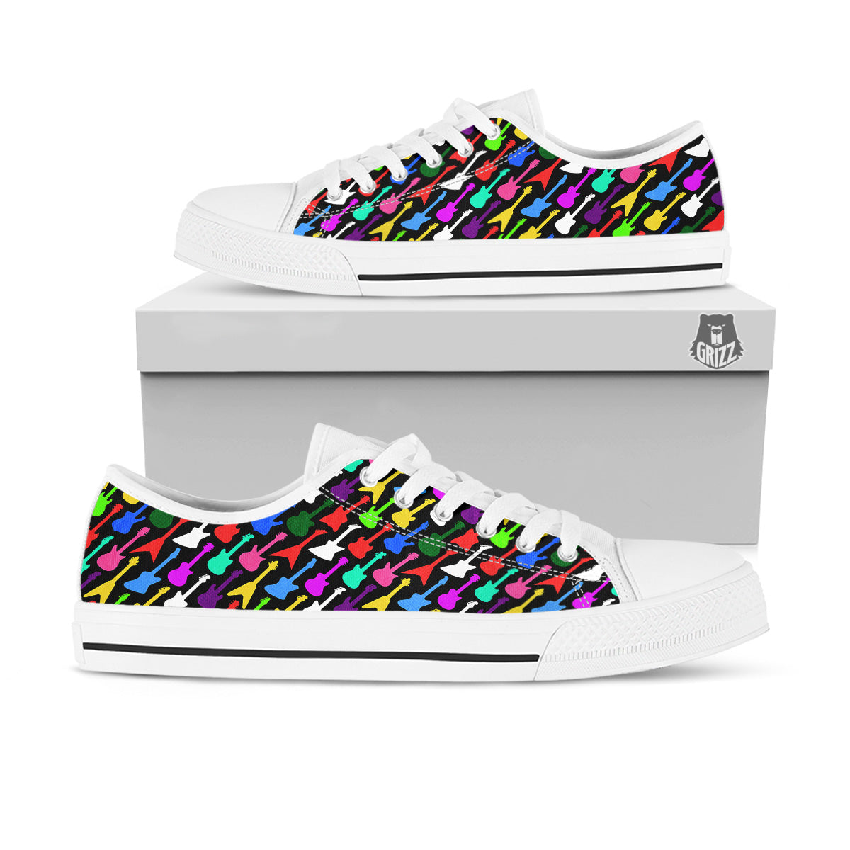 Guitars Colorful Print Pattern White Low Top Shoes-grizzshop