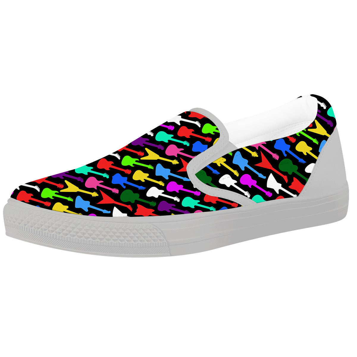 Guitars Colorful Print Pattern White Slip On Shoes-grizzshop