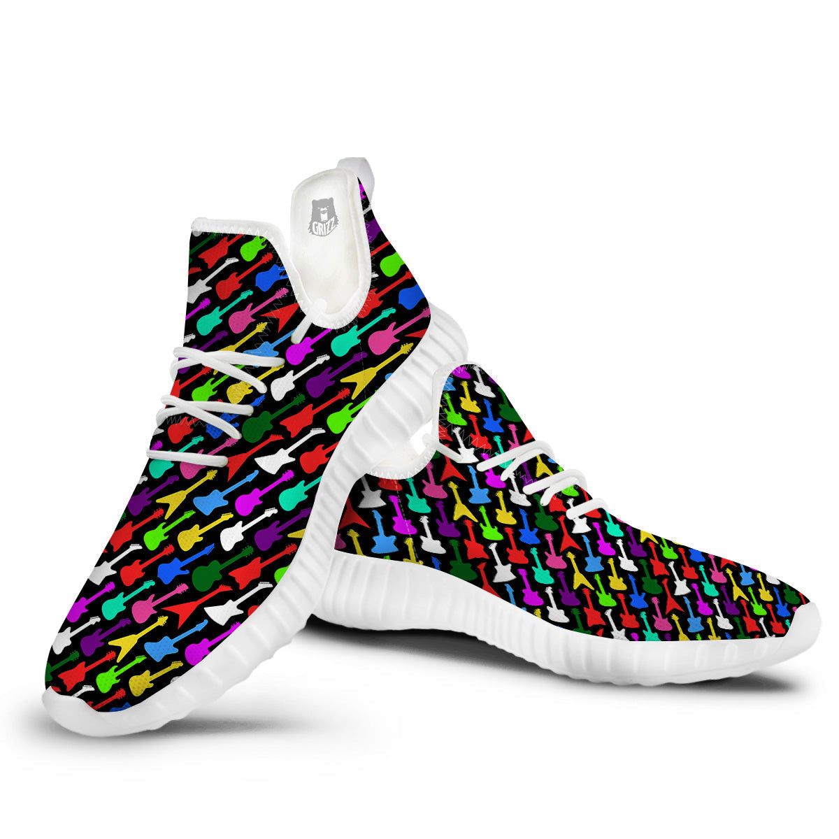 Guitars Colorful Print Pattern White Walking Shoes-grizzshop