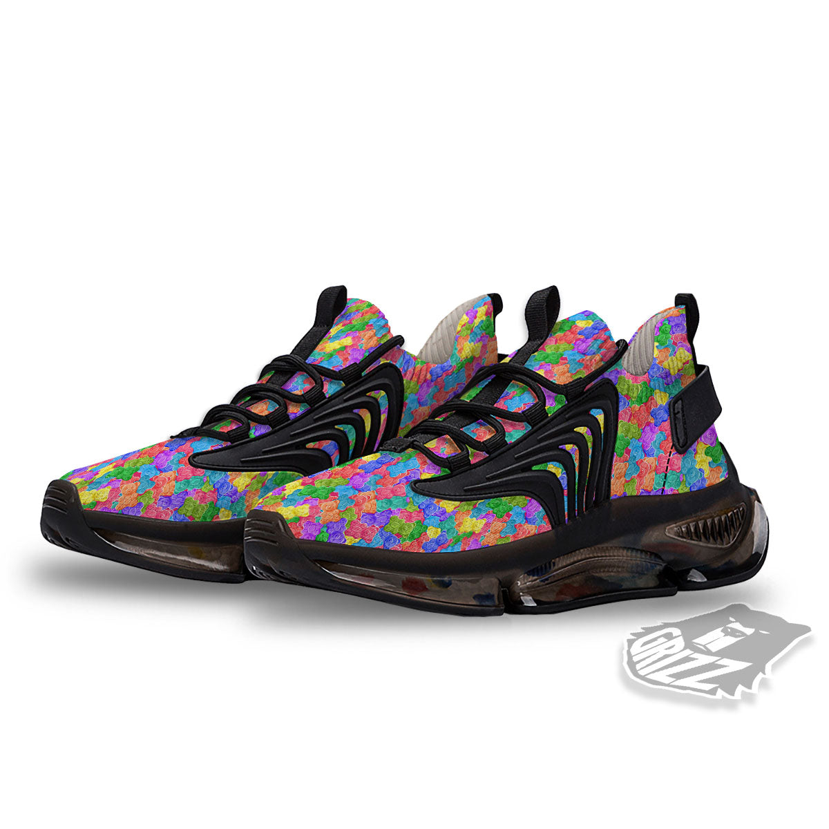 Gummy Bear Colorful Print Black Gym Shoes-grizzshop