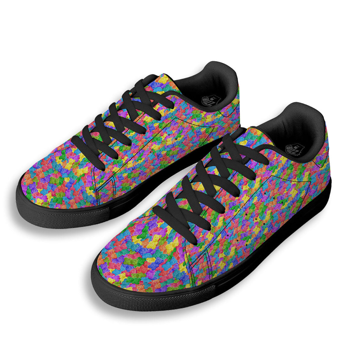 Gummy Bear Colorful Print Black Low Top Sneakers-grizzshop