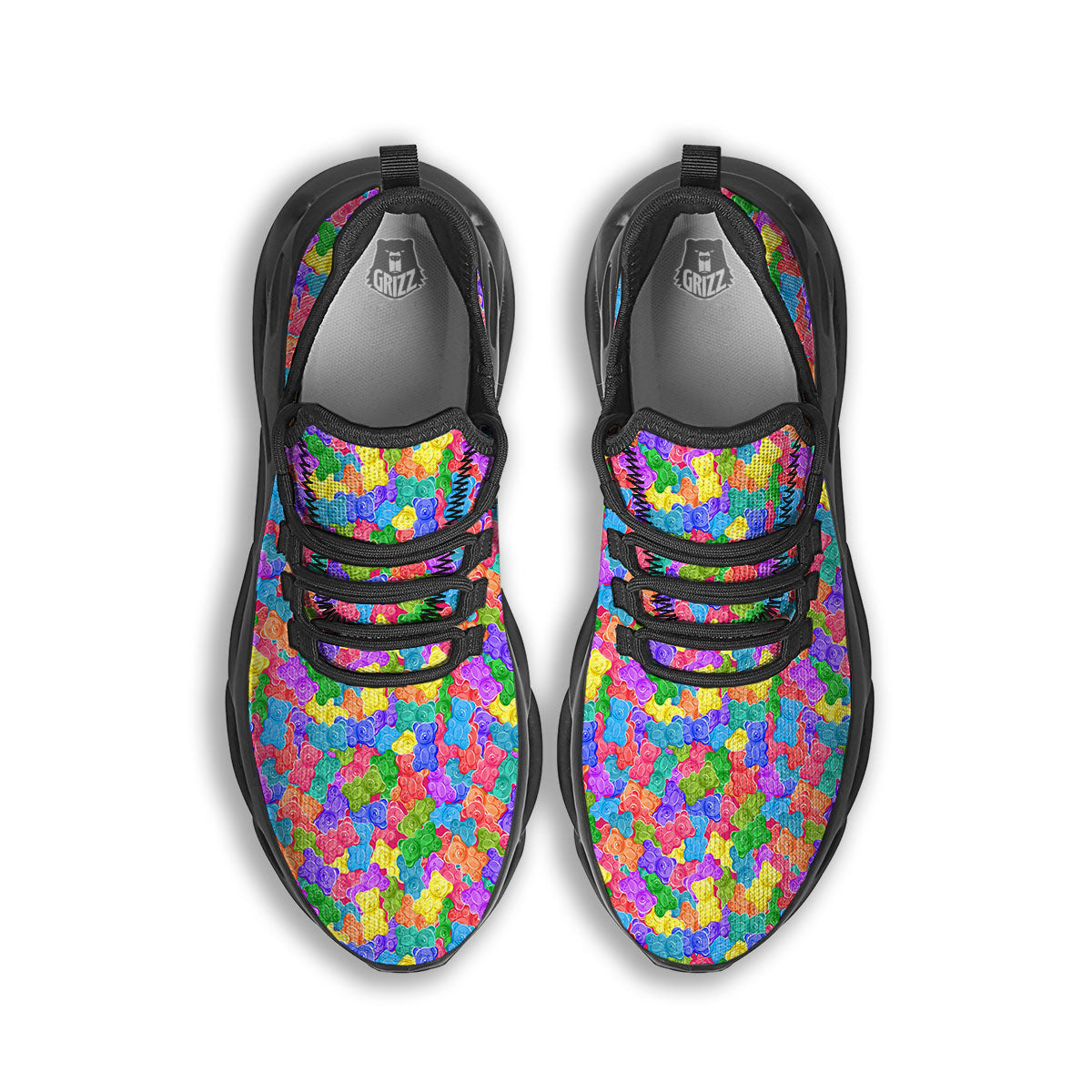 Gummy Bear Colorful Print Black Running Shoes-grizzshop