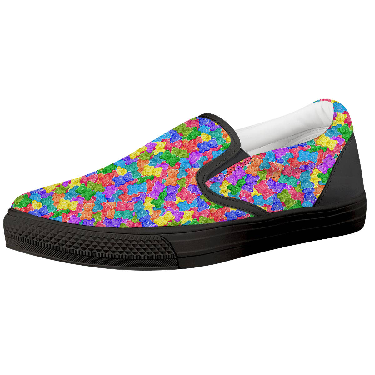 Gummy Bear Colorful Print Black Slip On Shoes-grizzshop