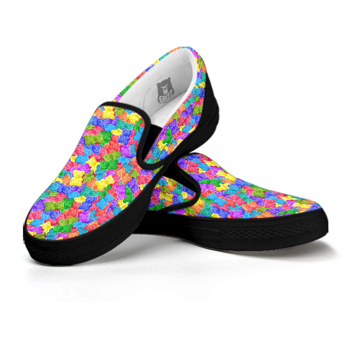 Gummy Bear Colorful Print Black Slip On Shoes Grizzshopping