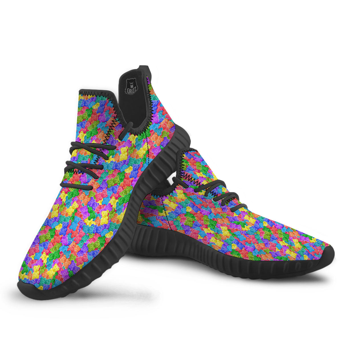 Gummy Bear Colorful Print Black Walking Shoes-grizzshop