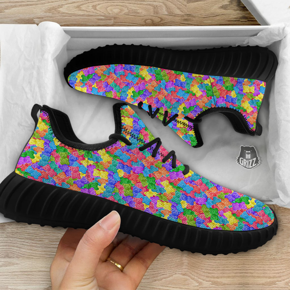 Gummy Bear Colorful Print Black Walking Shoes-grizzshop