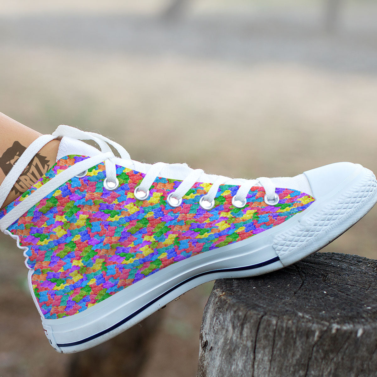 Gummy Bear Colorful Print White High Top Shoes-grizzshop
