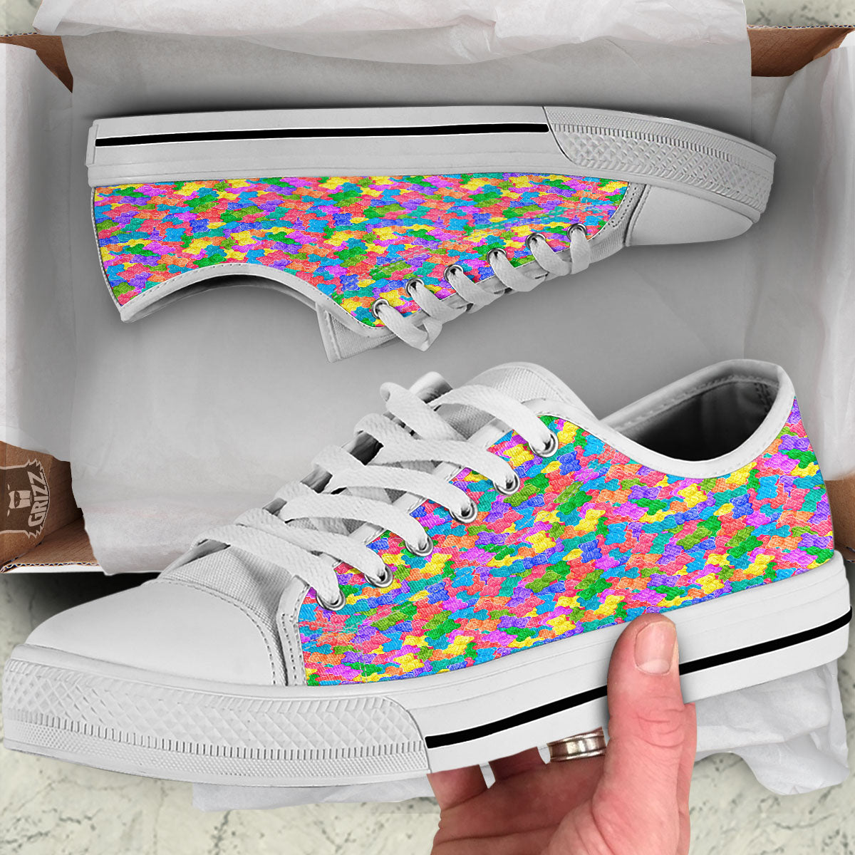 Gummy Bear Colorful Print White Low Top Shoes-grizzshop