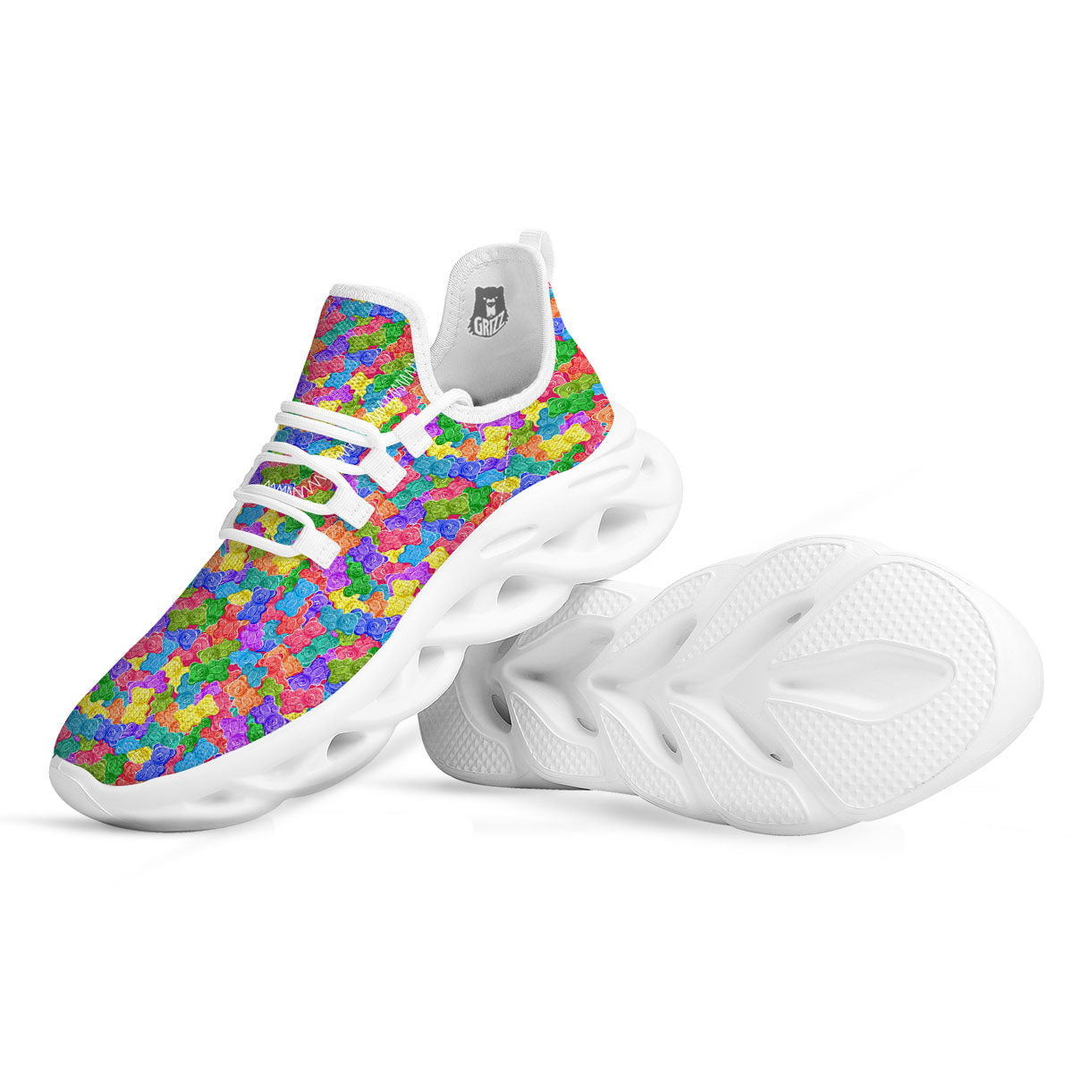 Gummy Bear Colorful Print White Running Shoes-grizzshop