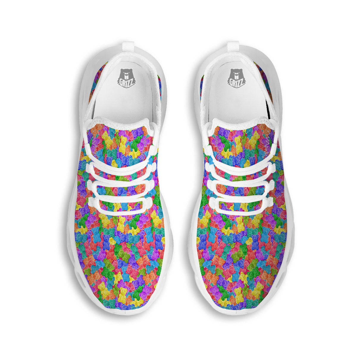 Gummy Bear Colorful Print White Running Shoes-grizzshop