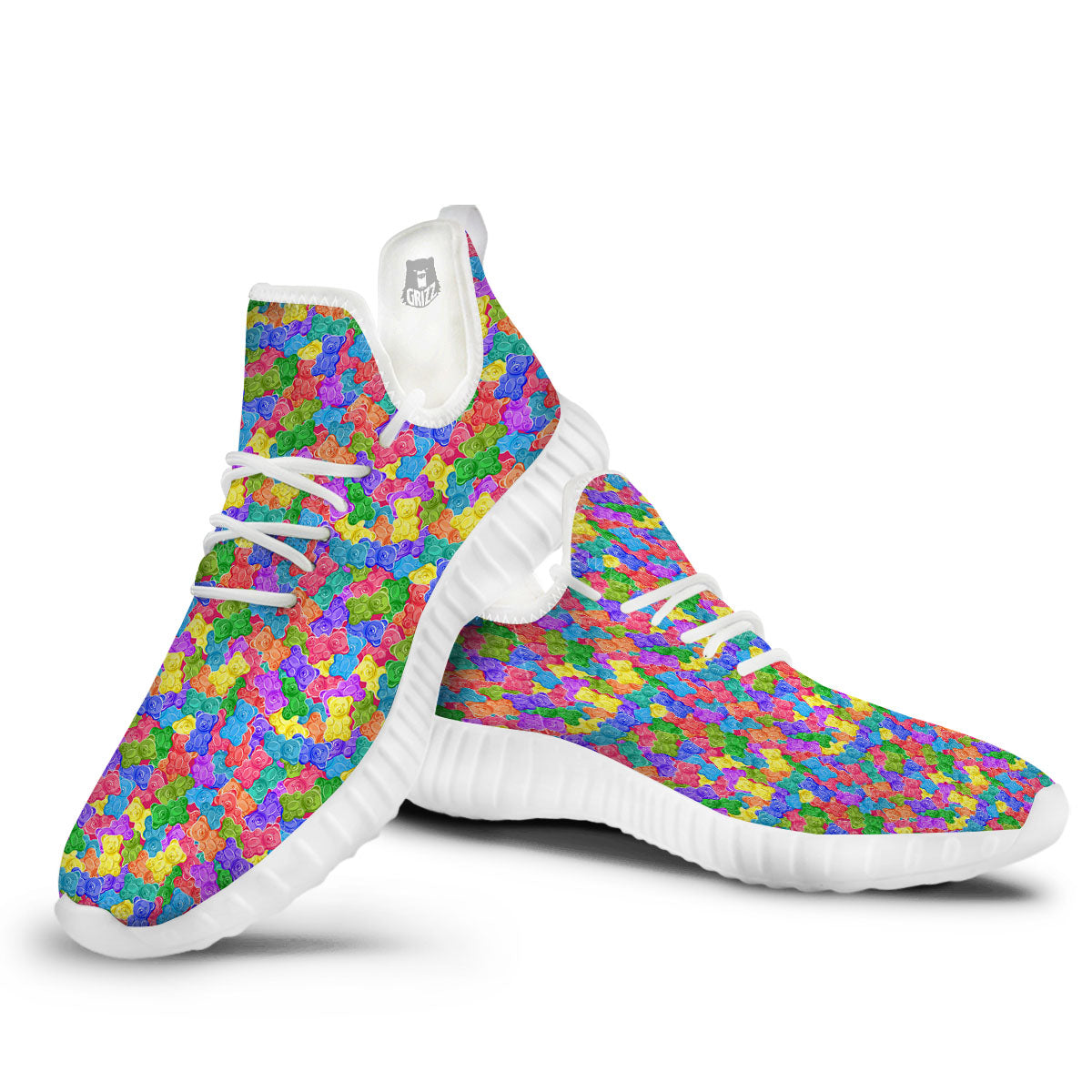 Gummy Bear Colorful Print White Walking Shoes-grizzshop