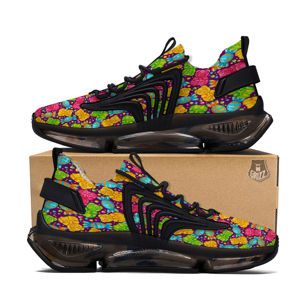 Gummy Colorful Print Black Gym Shoes-grizzshop