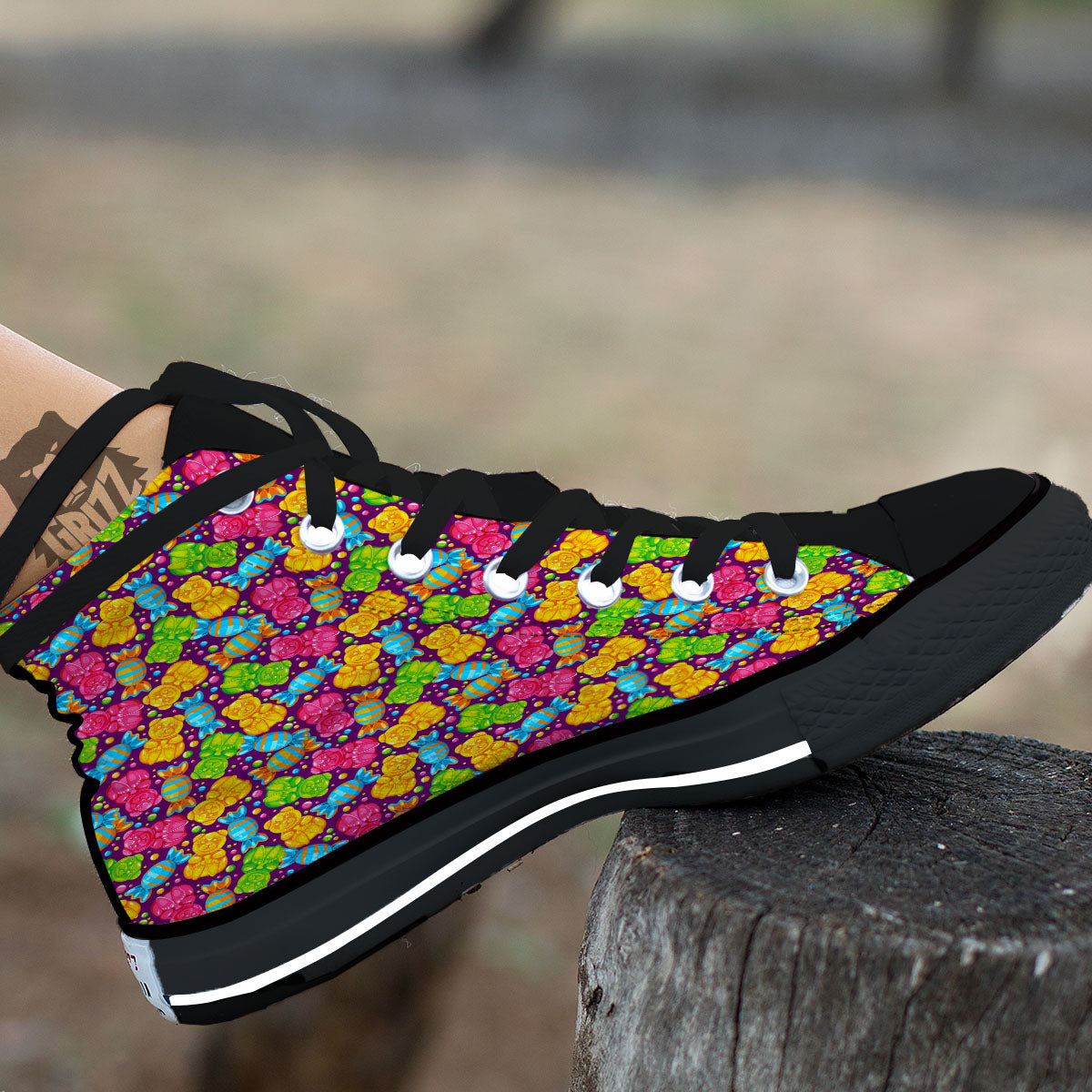 Gummy Colorful Print Black High Top Shoes-grizzshop