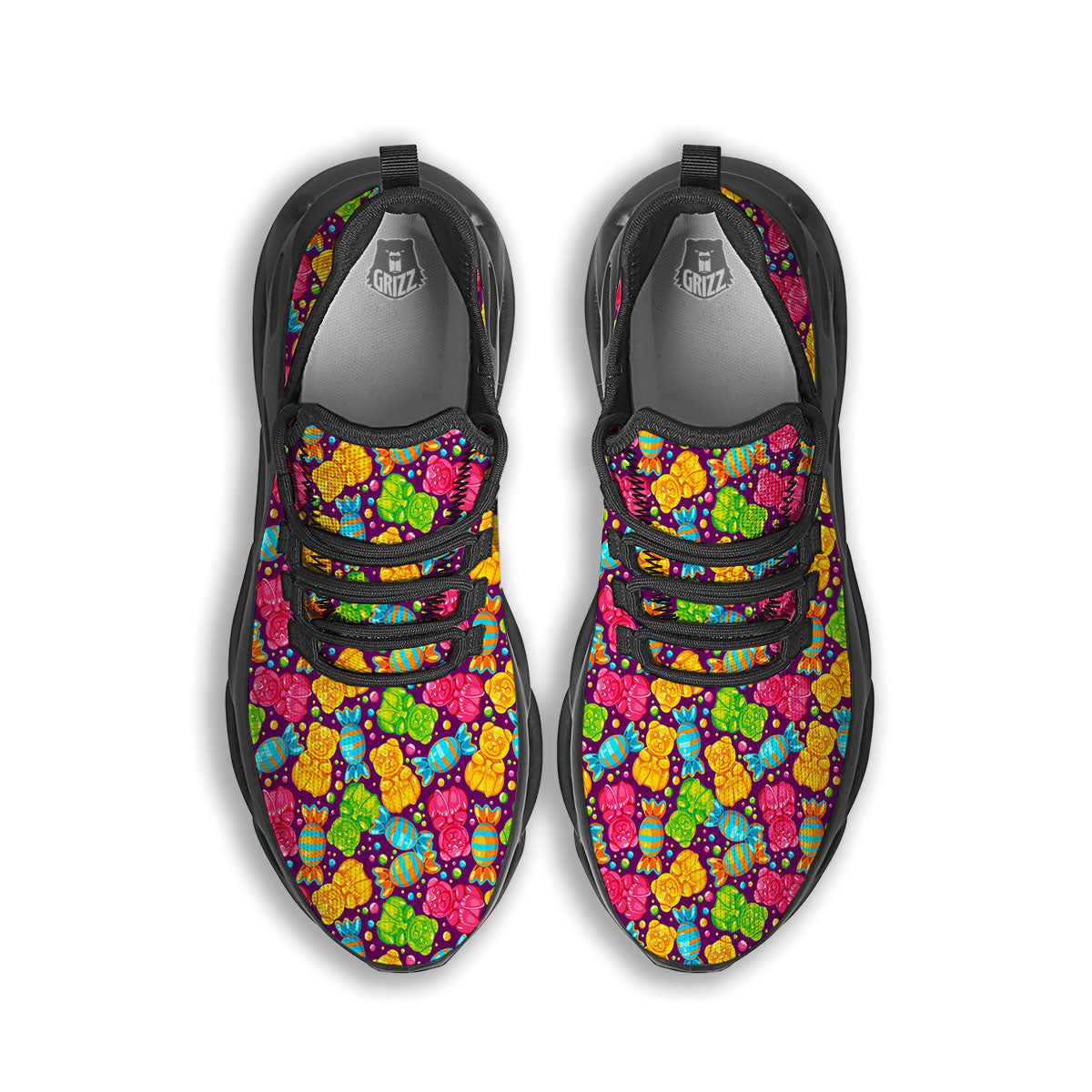 Gummy Colorful Print Black Running Shoes-grizzshop