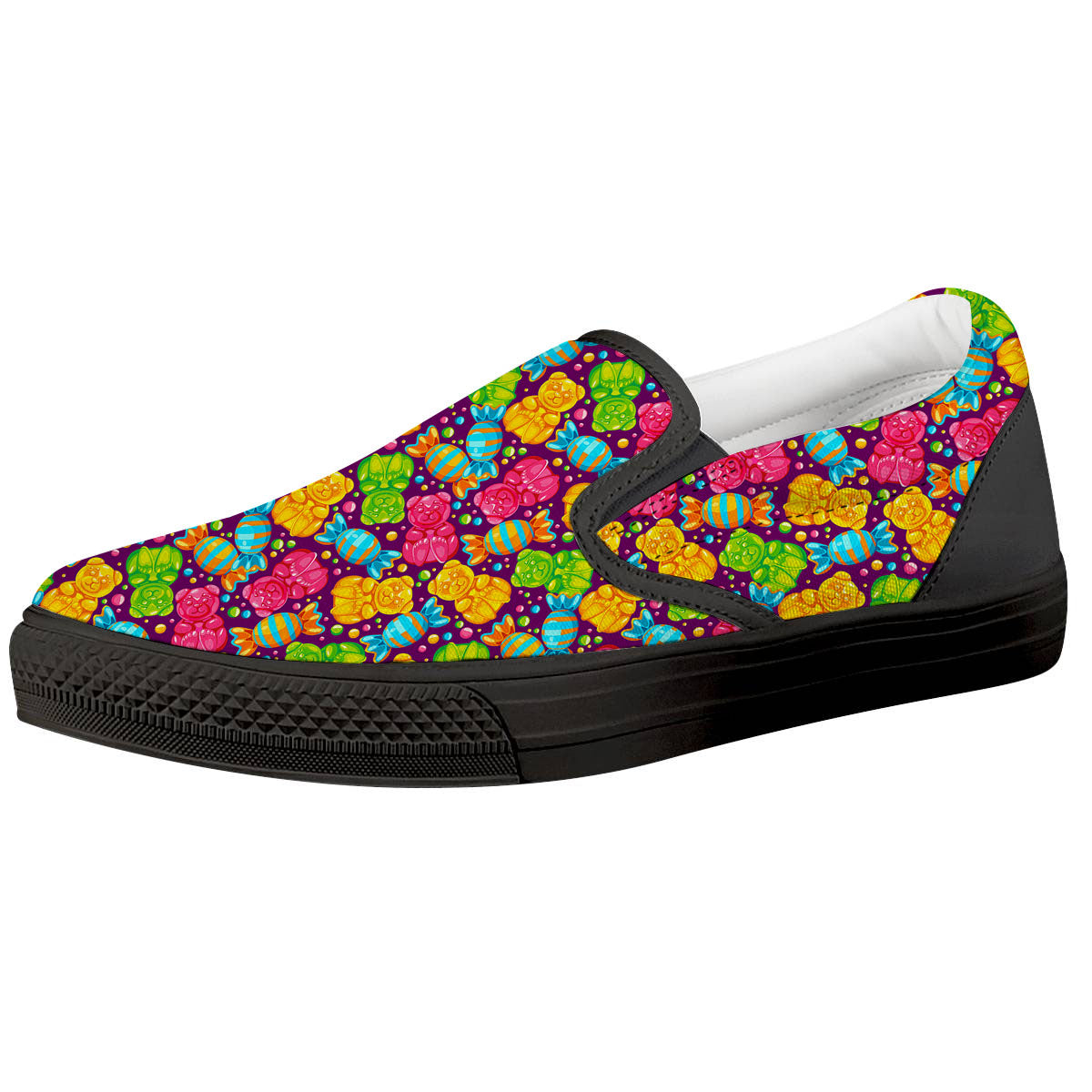 Gummy Colorful Print Black Slip On Shoes-grizzshop