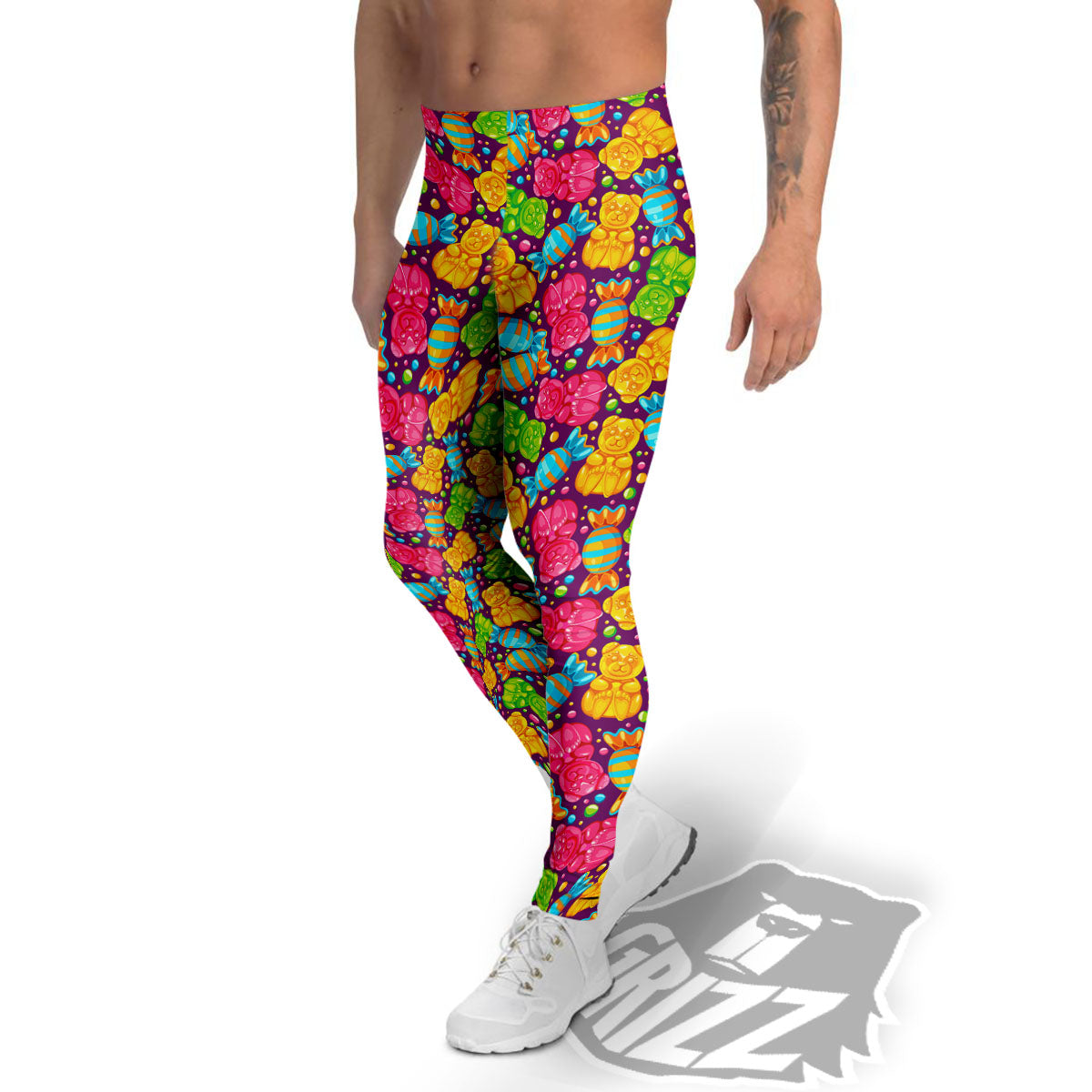 Gummy Colorful Print Men's Leggings-grizzshop