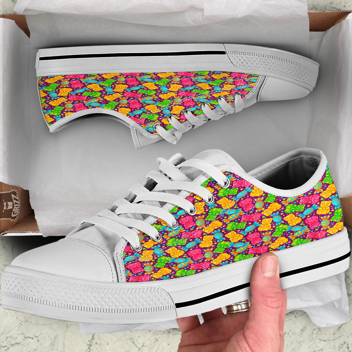 Gummy Colorful Print White Low Top Shoes-grizzshop