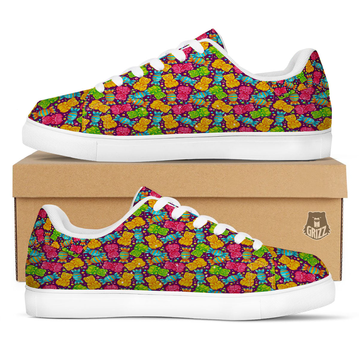 Gummy Colorful Print White Low Top Sneakers-grizzshop