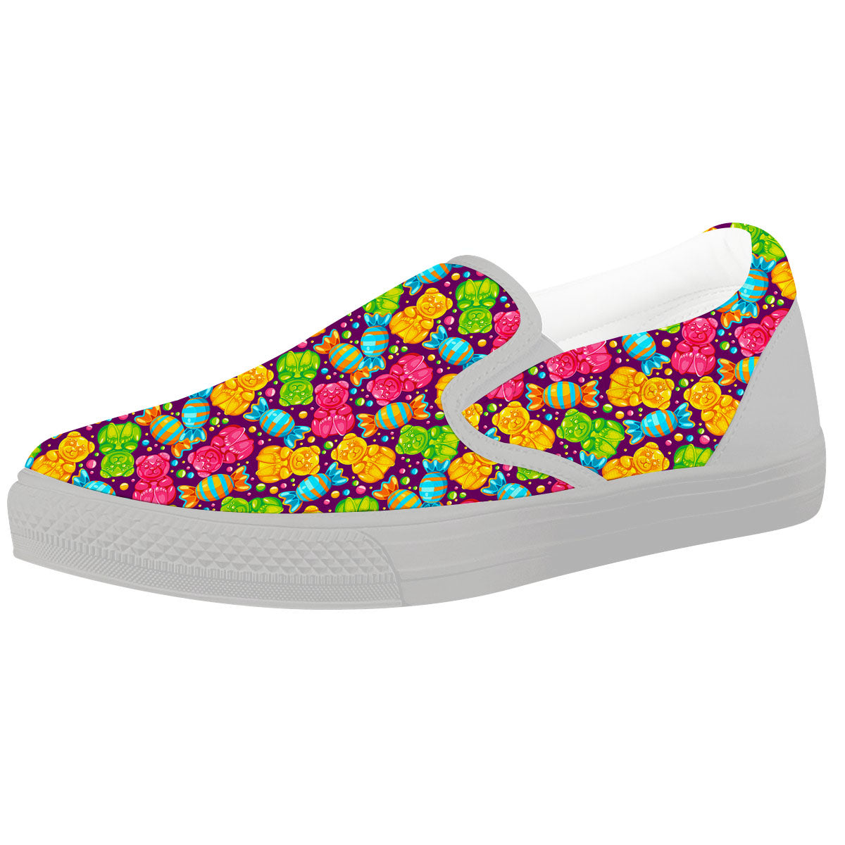 Gummy Colorful Print White Slip On Shoes-grizzshop