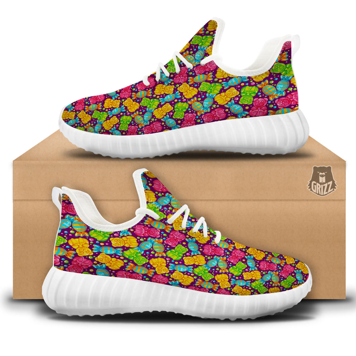 Gummy Colorful Print White Walking Shoes-grizzshop