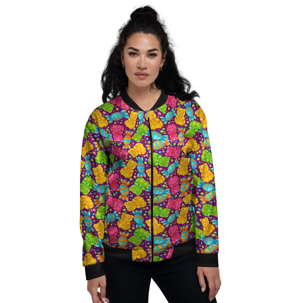 Gummy Colorful Print Women's Bomber Jacket-grizzshop