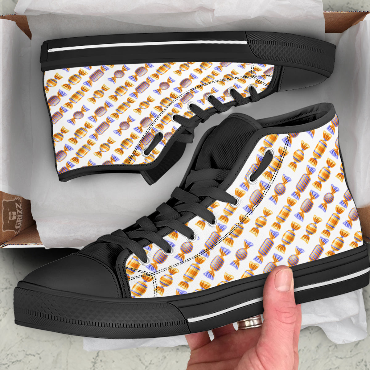 Gummy Yummy Print Pattern Black High Top Shoes-grizzshop