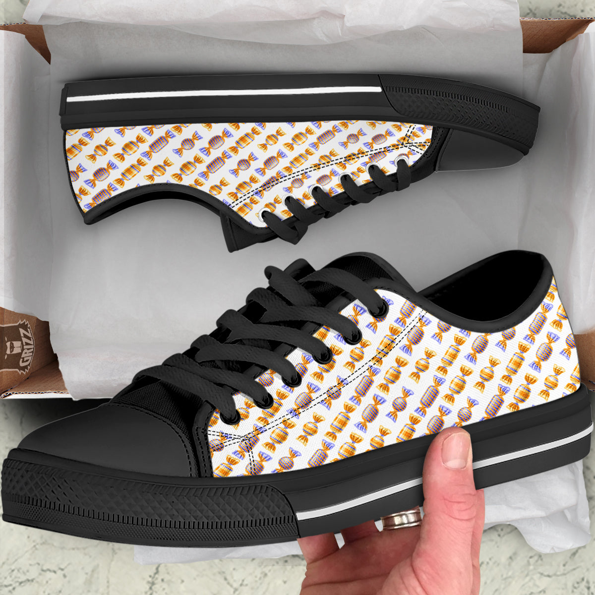 Gummy Yummy Print Pattern Black Low Top Shoes-grizzshop