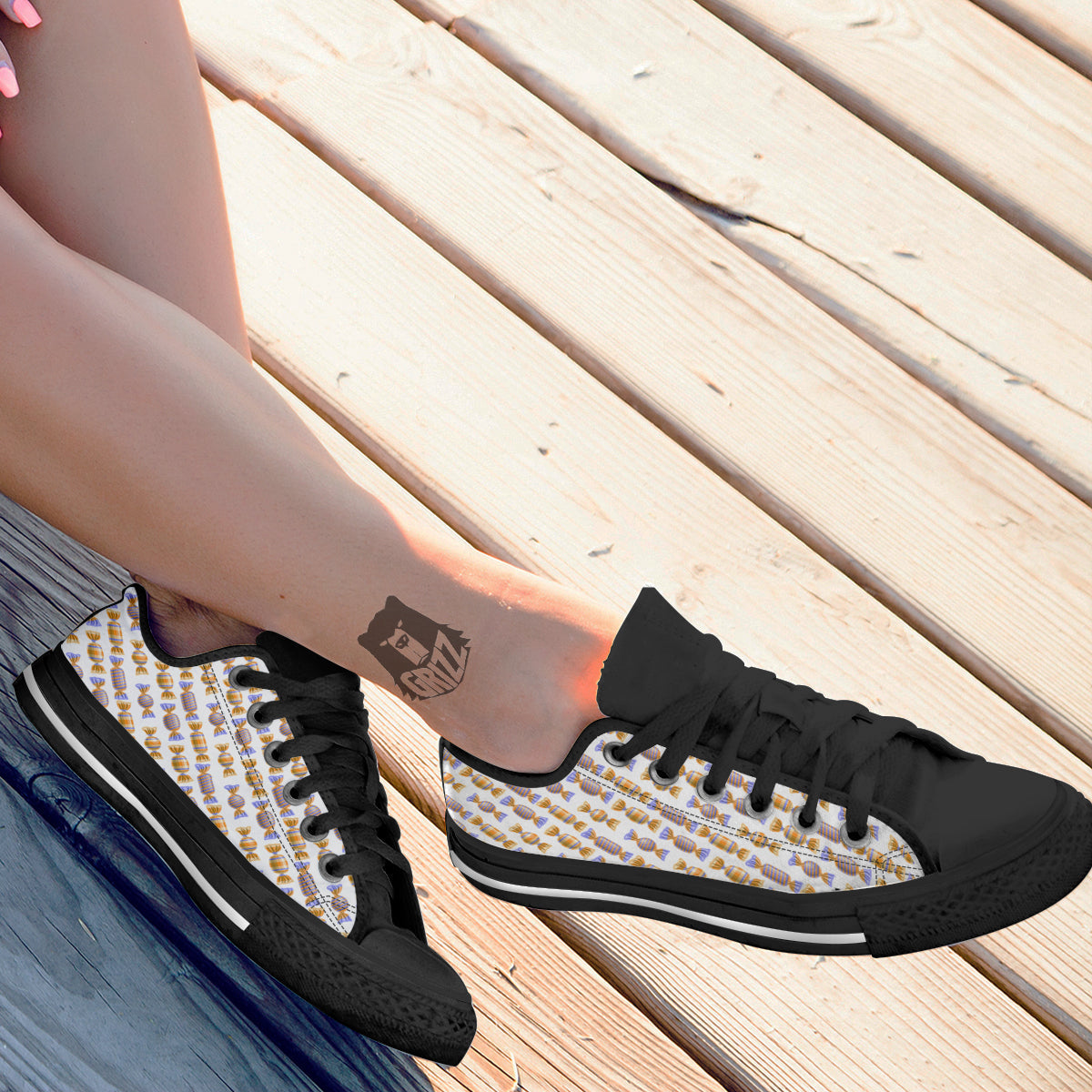 Gummy Yummy Print Pattern Black Low Top Shoes-grizzshop
