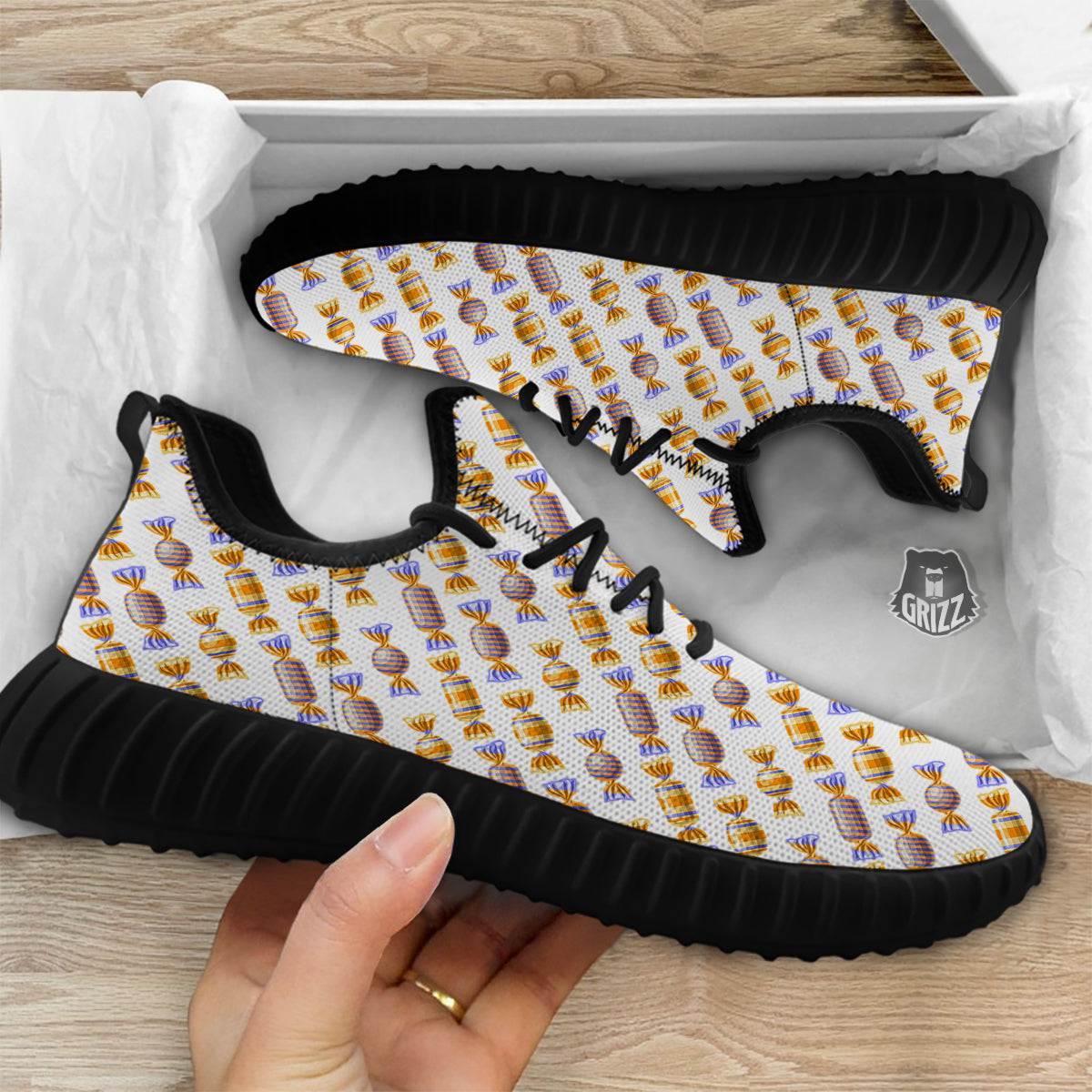 Gummy Yummy Print Pattern Black Walking Shoes-grizzshop