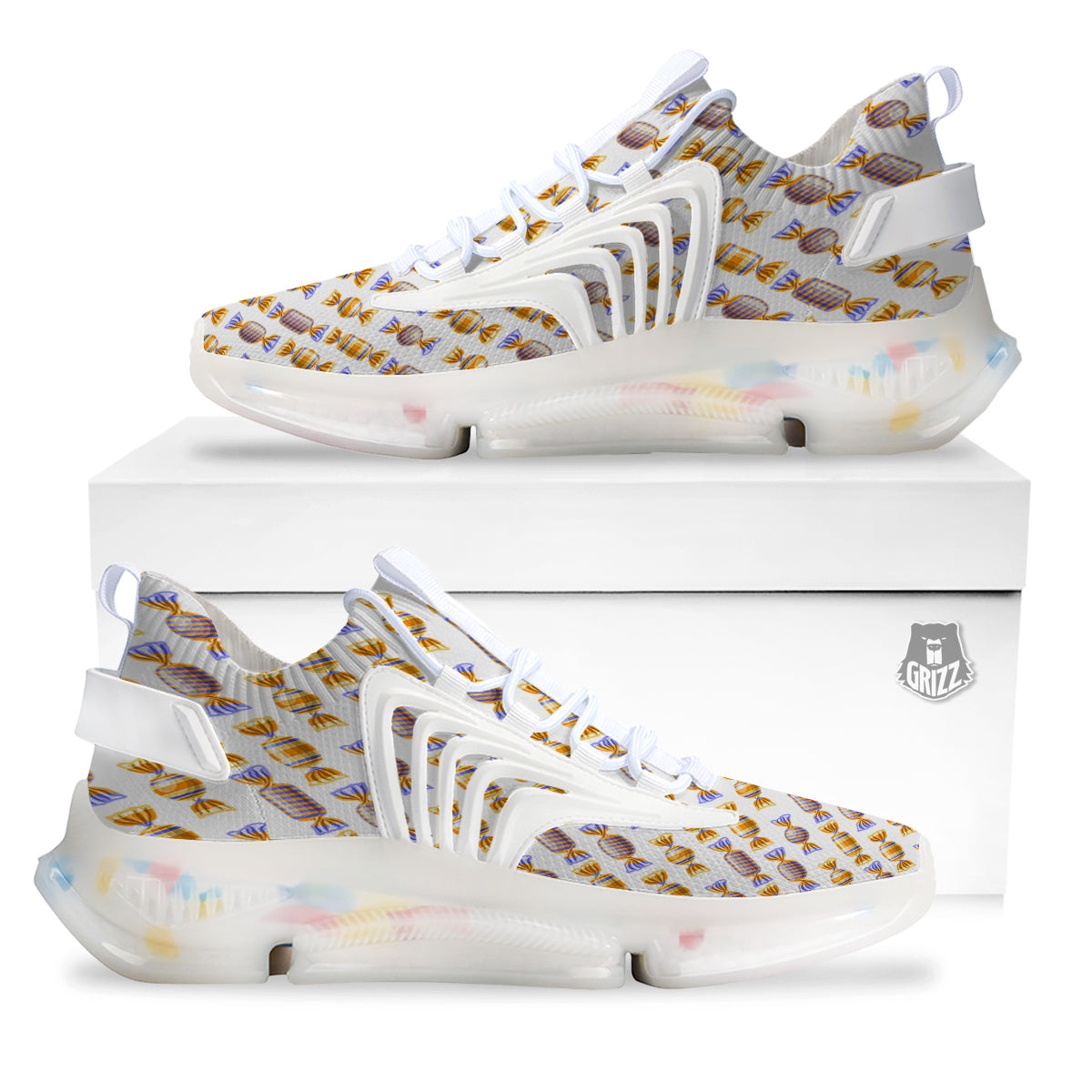 Gummy Yummy Print Pattern White Gym Shoes-grizzshop
