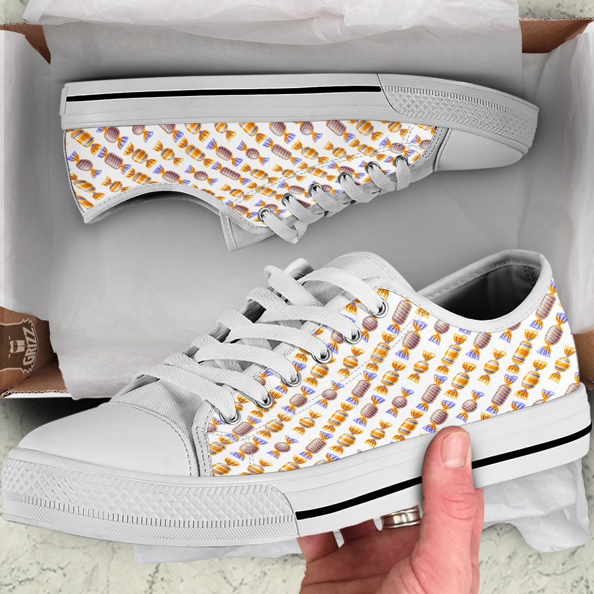 Gummy Yummy Print Pattern White Low Top Shoes-grizzshop