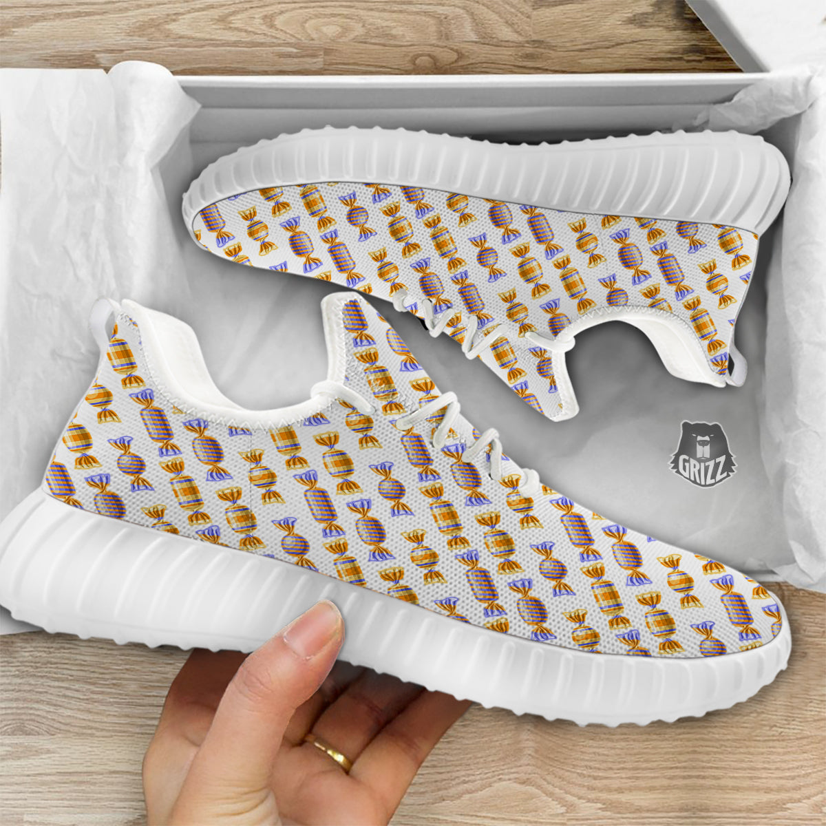 Gummy Yummy Print Pattern White Walking Shoes-grizzshop