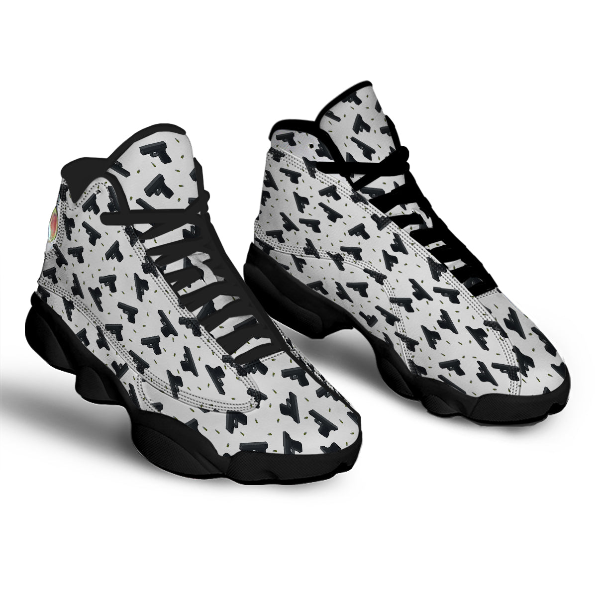 Gun Bullet White And Black Print Pattern Black Basketball Shoes-grizzshop