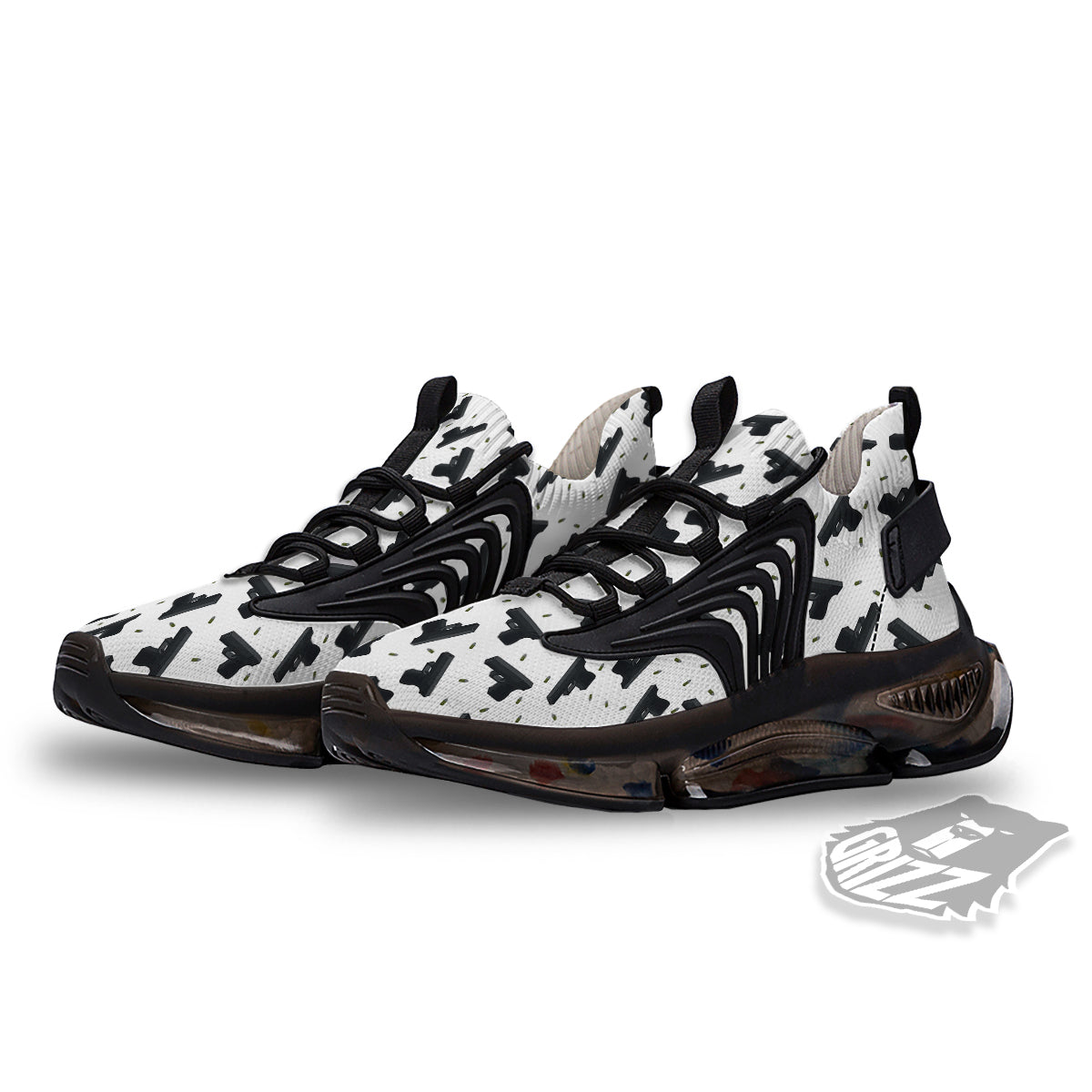 Gun Bullet White And Black Print Pattern Black Gym Shoes-grizzshop