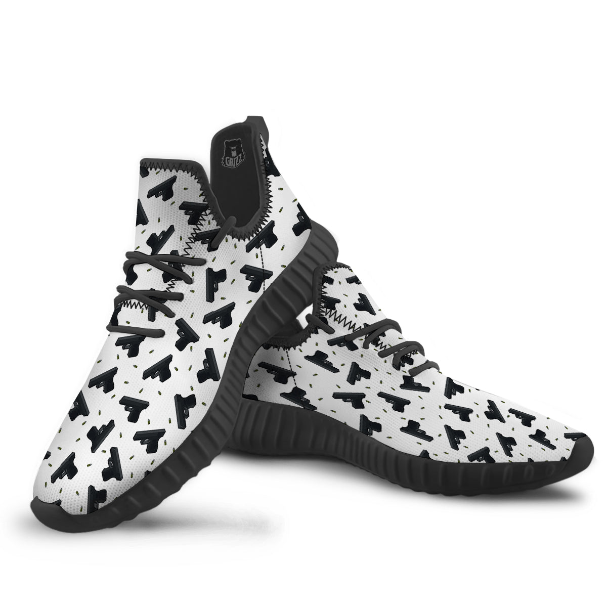 Gun Bullet White And Black Print Pattern Black Walking Shoes-grizzshop