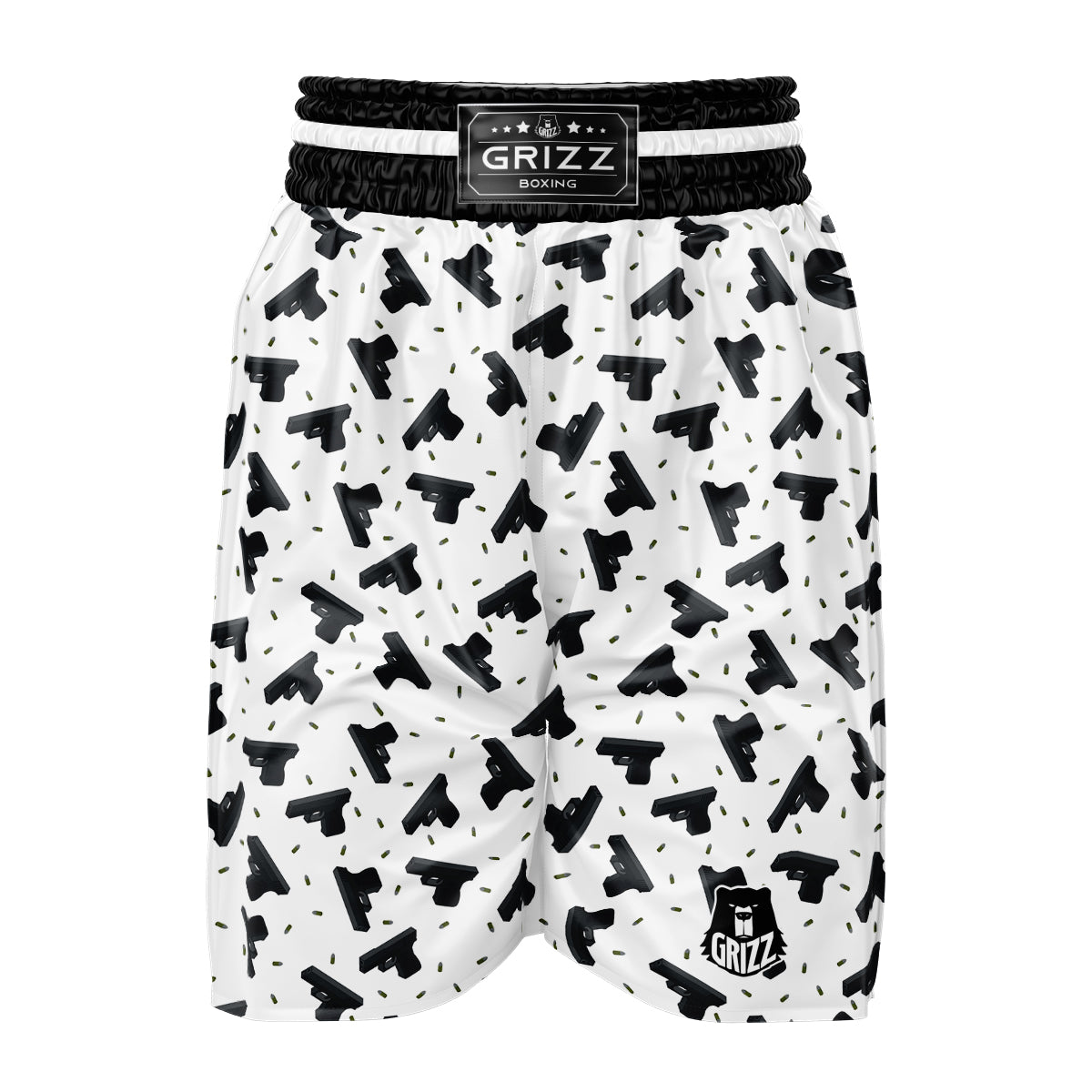 Gun Bullet White And Black Print Pattern Boxing Shorts-grizzshop