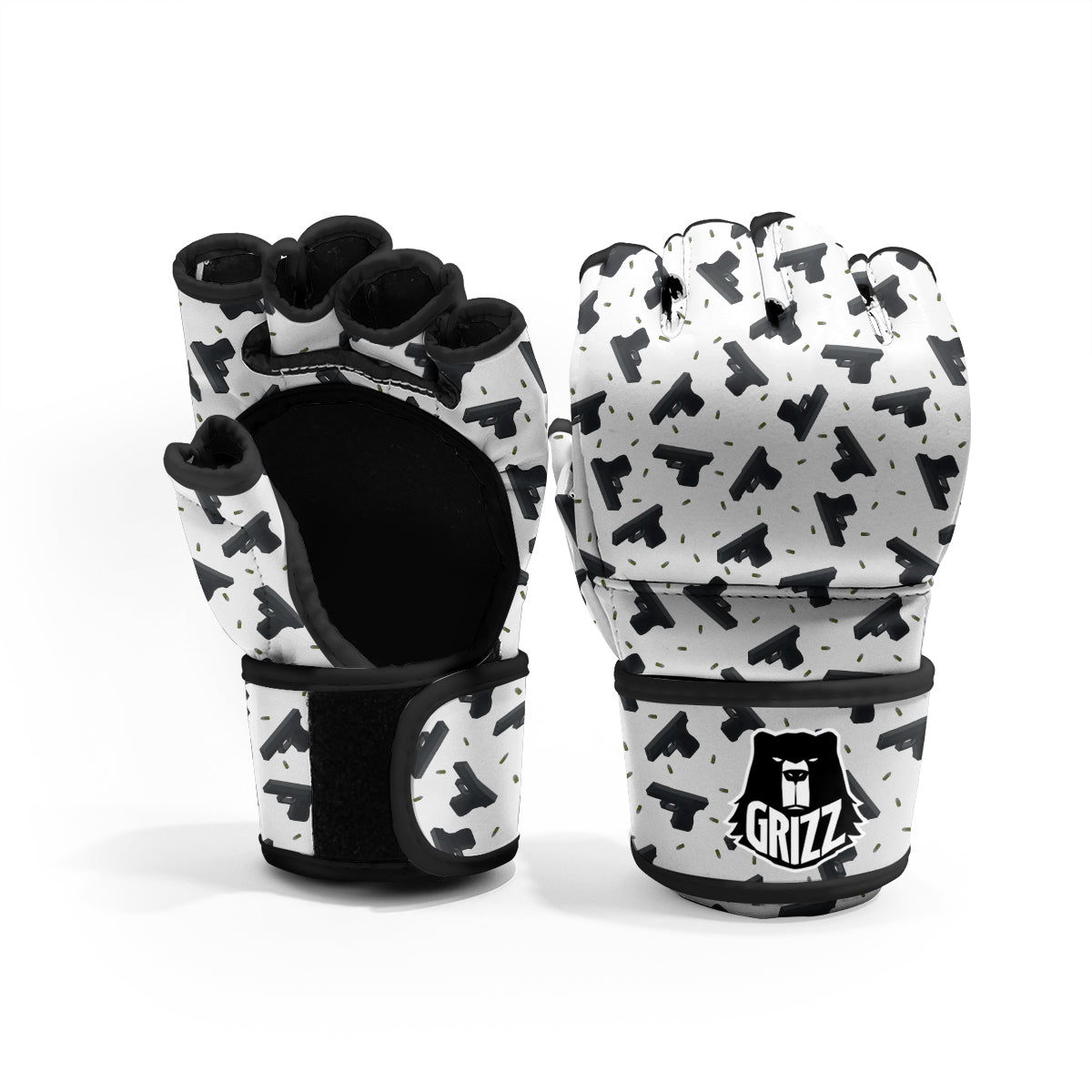 Gun Bullet White And Black Print Pattern MMA Gloves-grizzshop