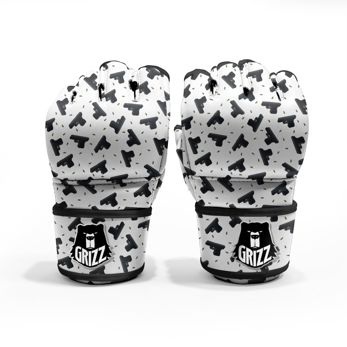 Gun Bullet White And Black Print Pattern MMA Gloves-grizzshop