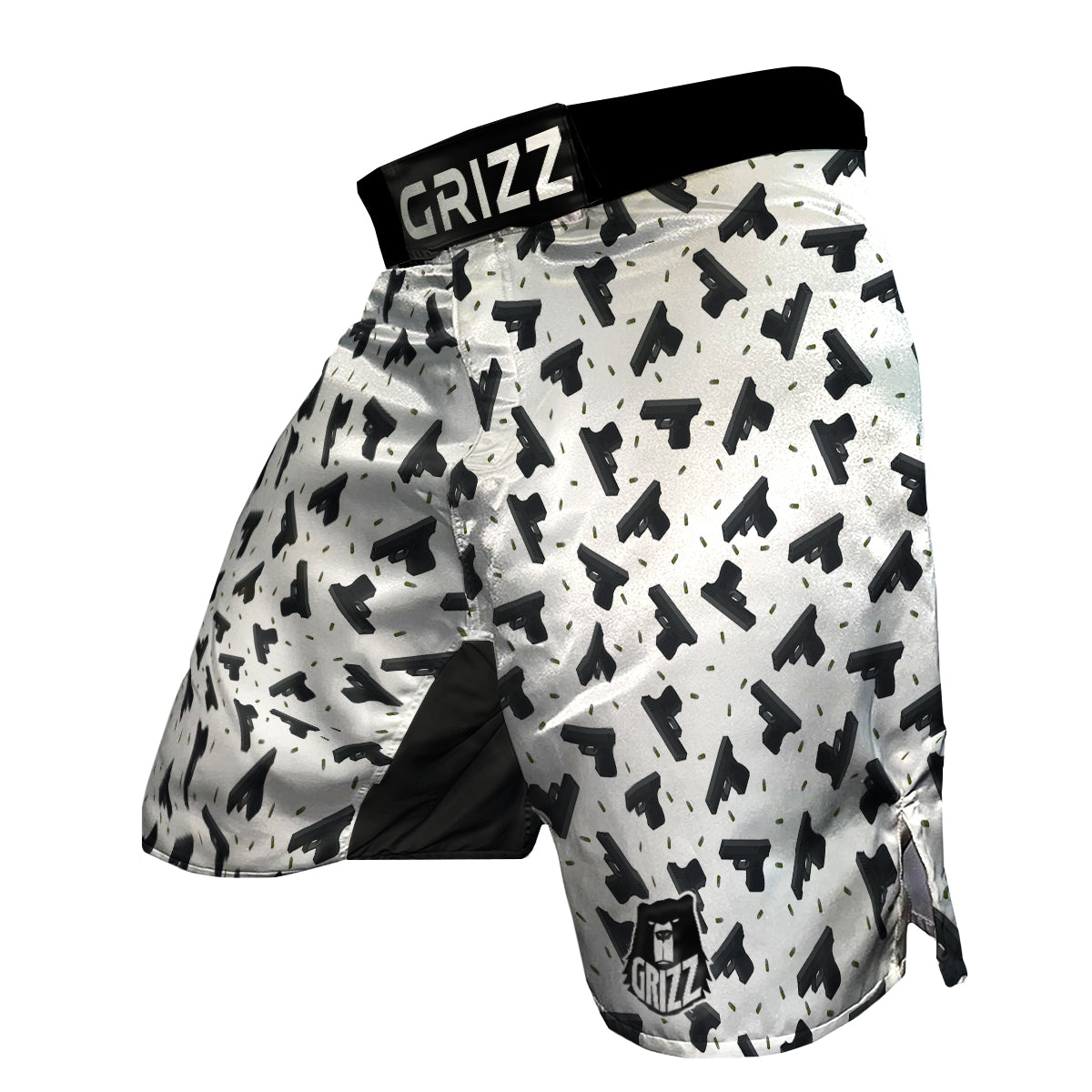 Gun Bullet White And Black Print Pattern MMA Shorts-grizzshop