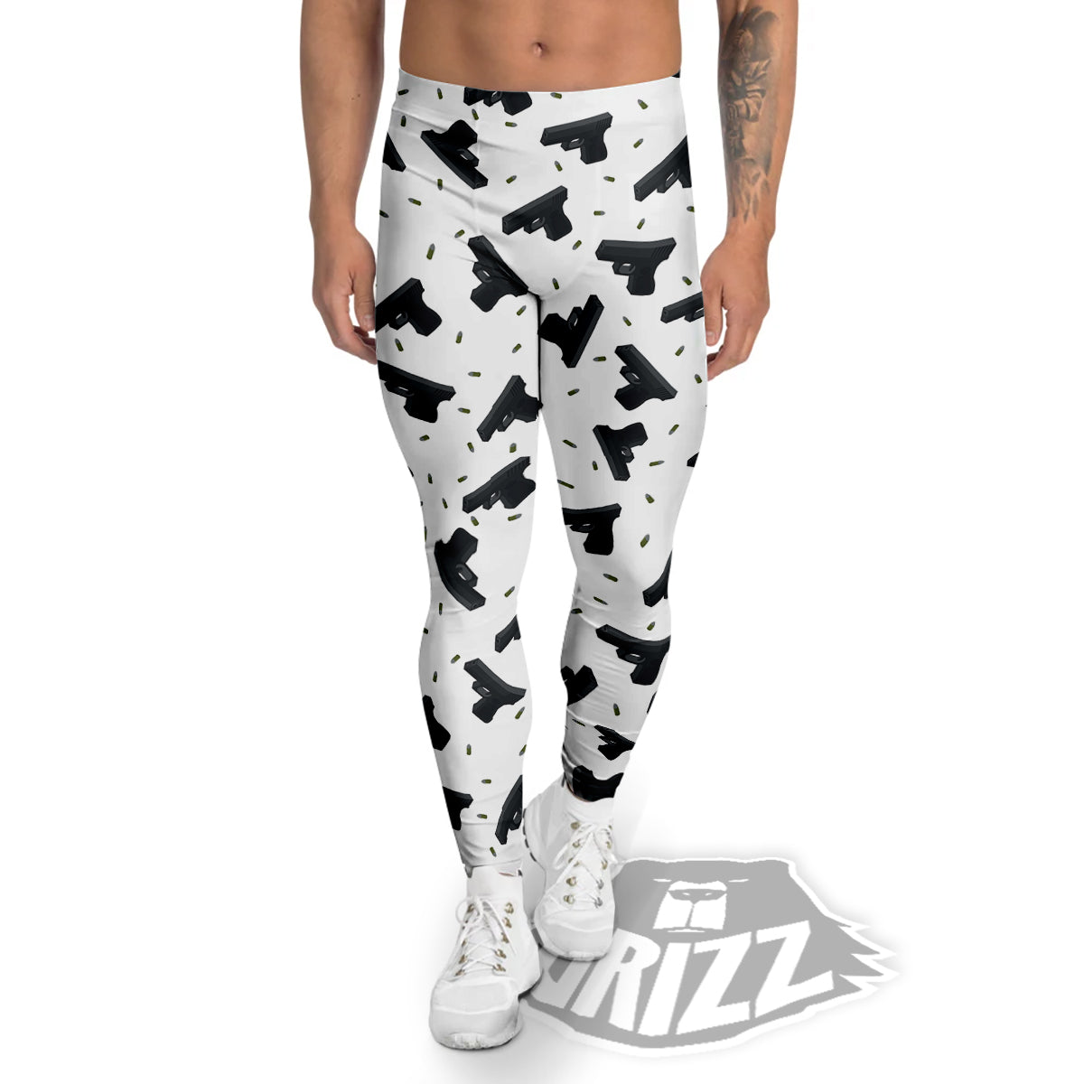 Gun Bullet White And Black Print Pattern Men's Leggings-grizzshop