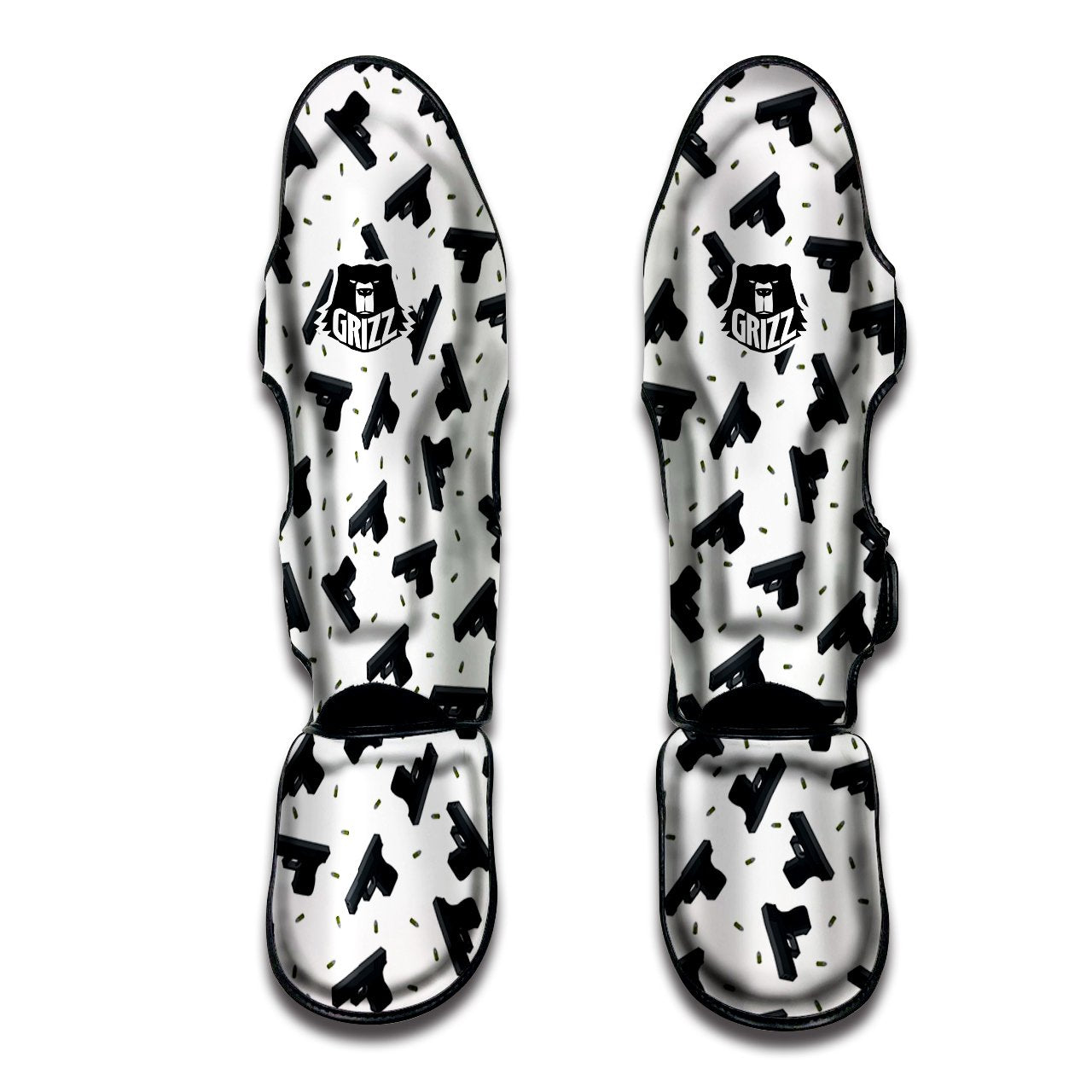 Gun Bullet White And Black Print Pattern Muay Thai Shin Guards-grizzshop