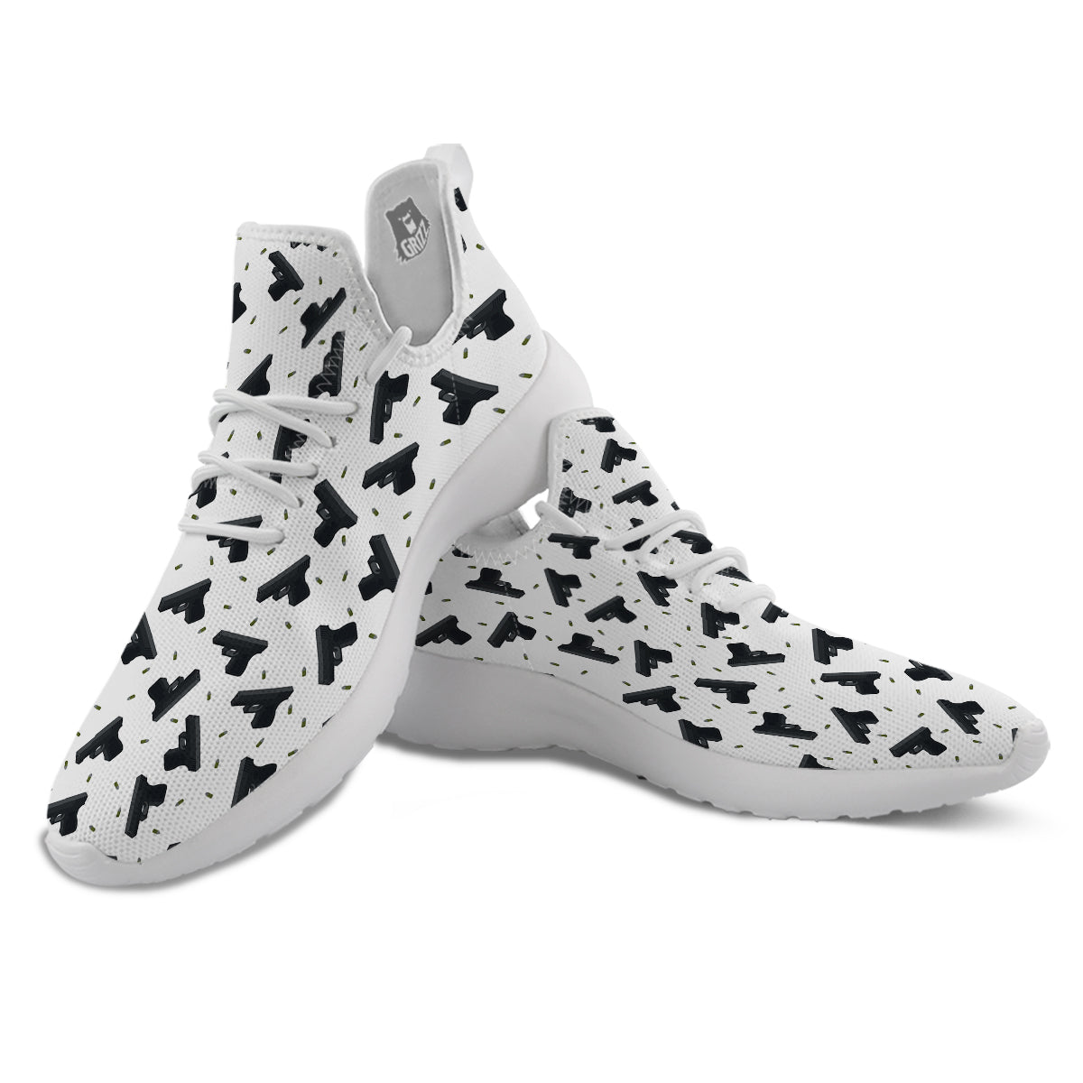 Gun Bullet White And Black Print Pattern White Athletic Shoes-grizzshop