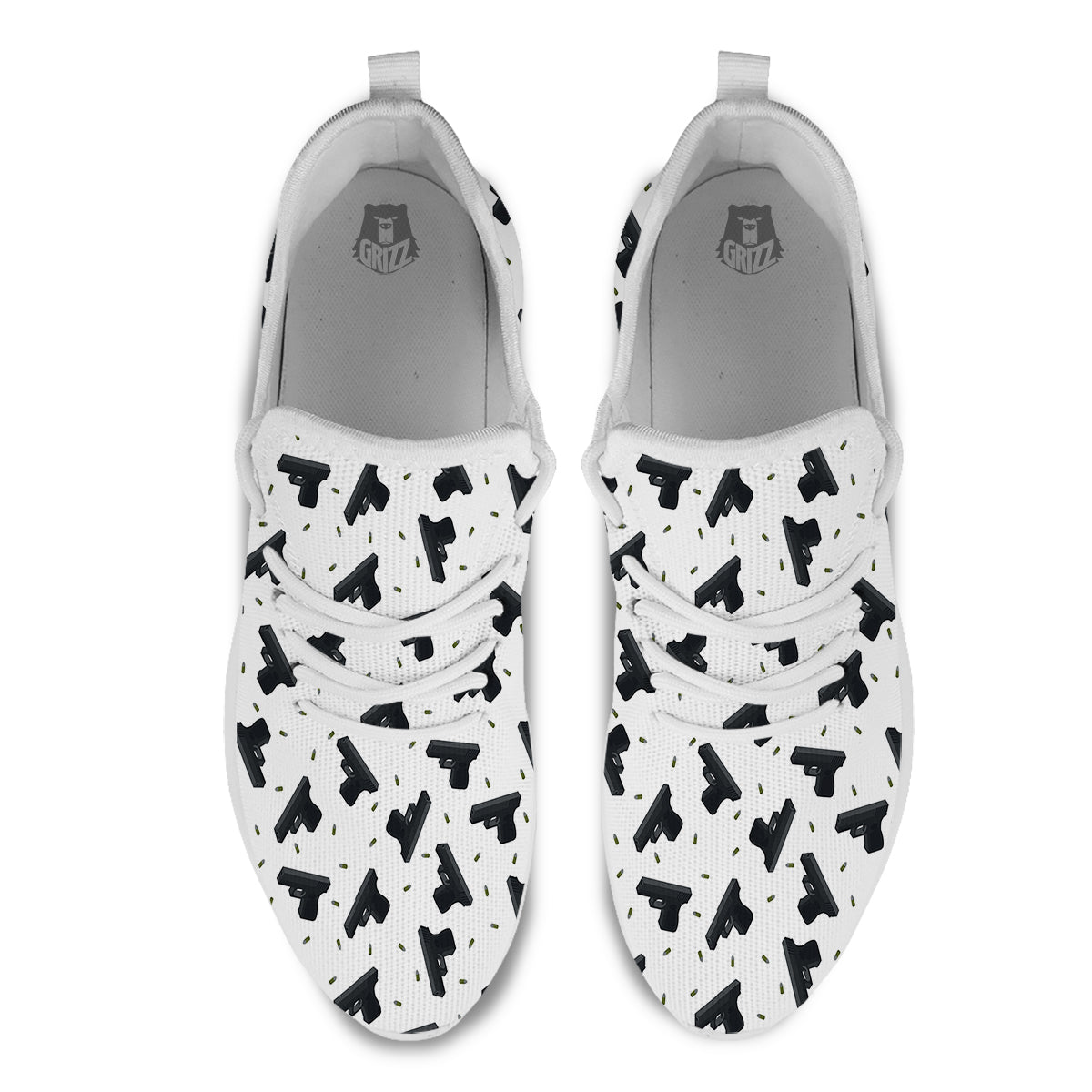 Gun Bullet White And Black Print Pattern White Athletic Shoes-grizzshop