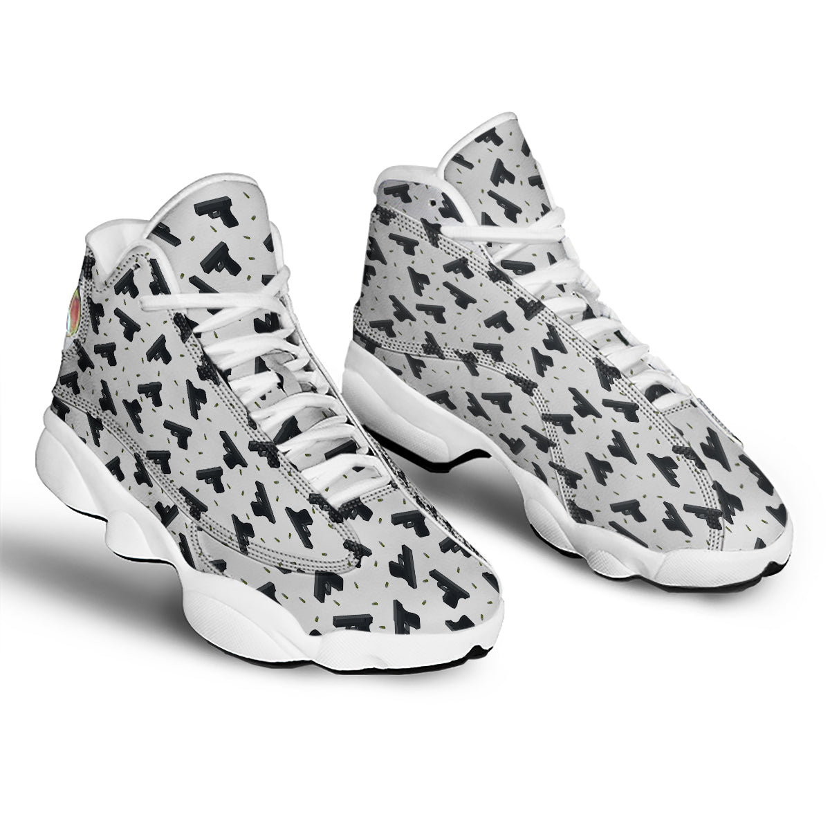Gun Bullet White And Black Print Pattern White Basketball Shoes-grizzshop