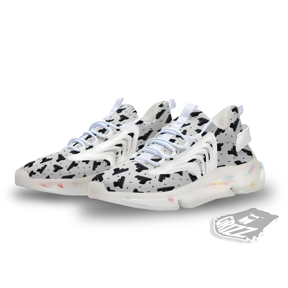 Gun Bullet White And Black Print Pattern White Gym Shoes-grizzshop