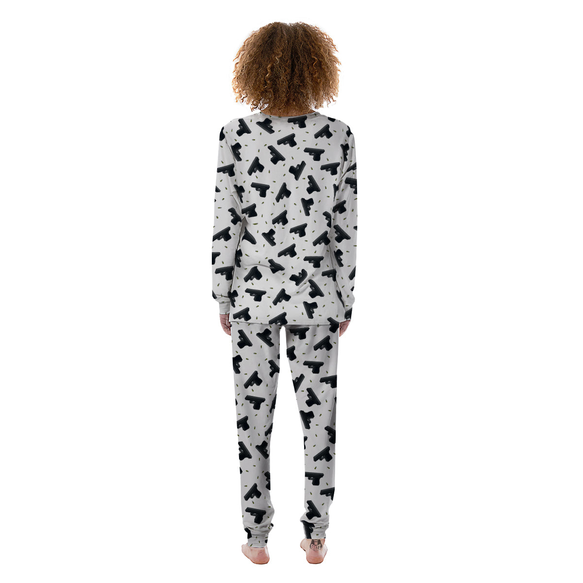 Gun Bullet White And Black Print Pattern Women's Pajamas-grizzshop