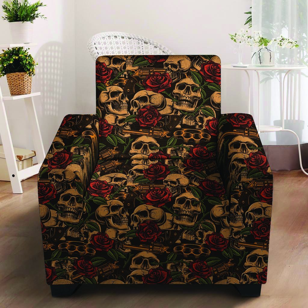 Gun Rose Skull Armchair Cover-grizzshop