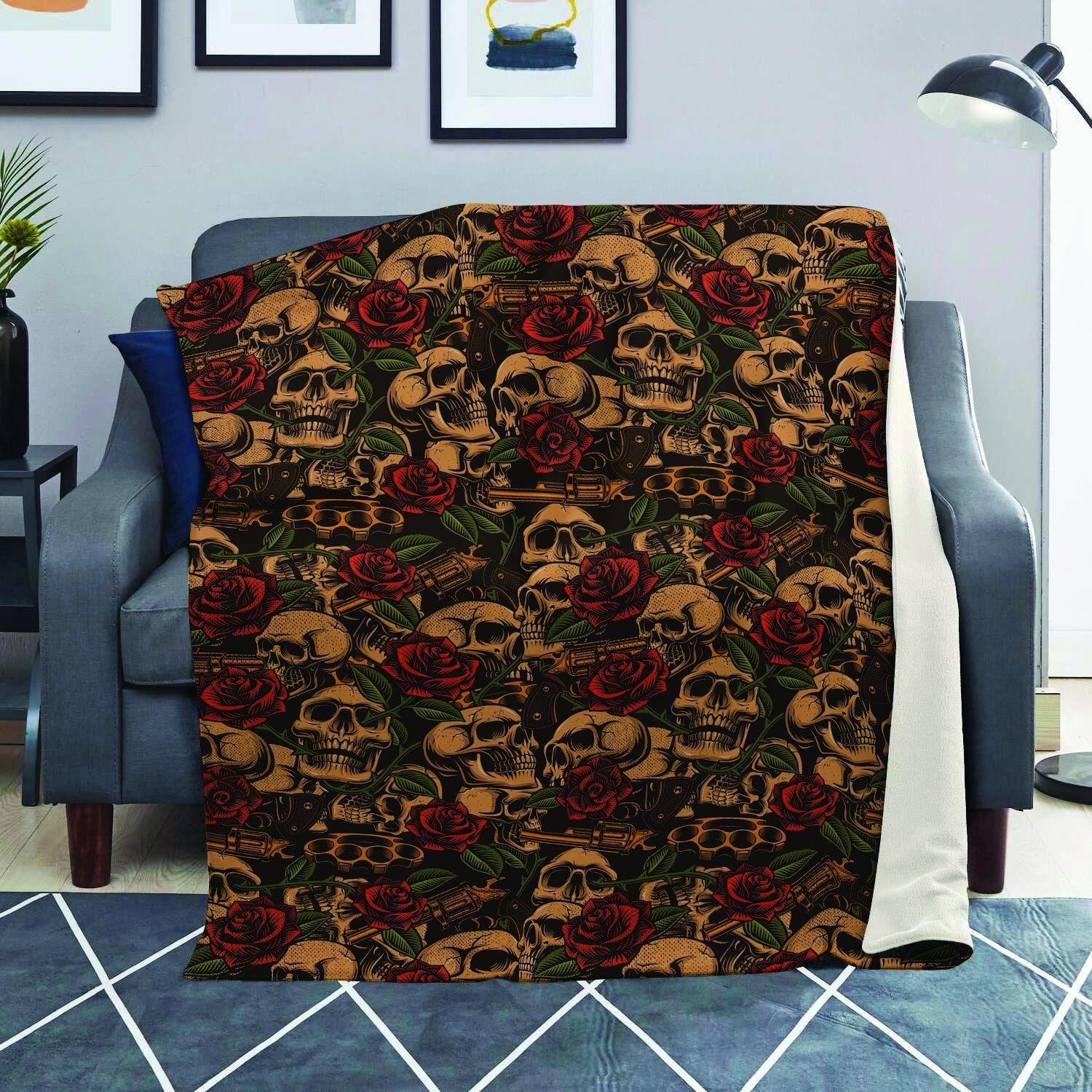 Gun Rose Skull Blanket-grizzshop