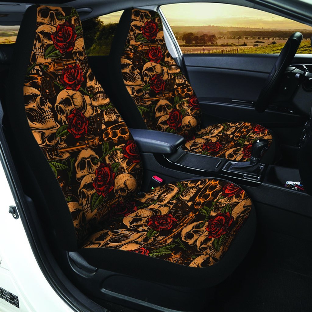 Gun Rose Skull Car Seat Covers-grizzshop